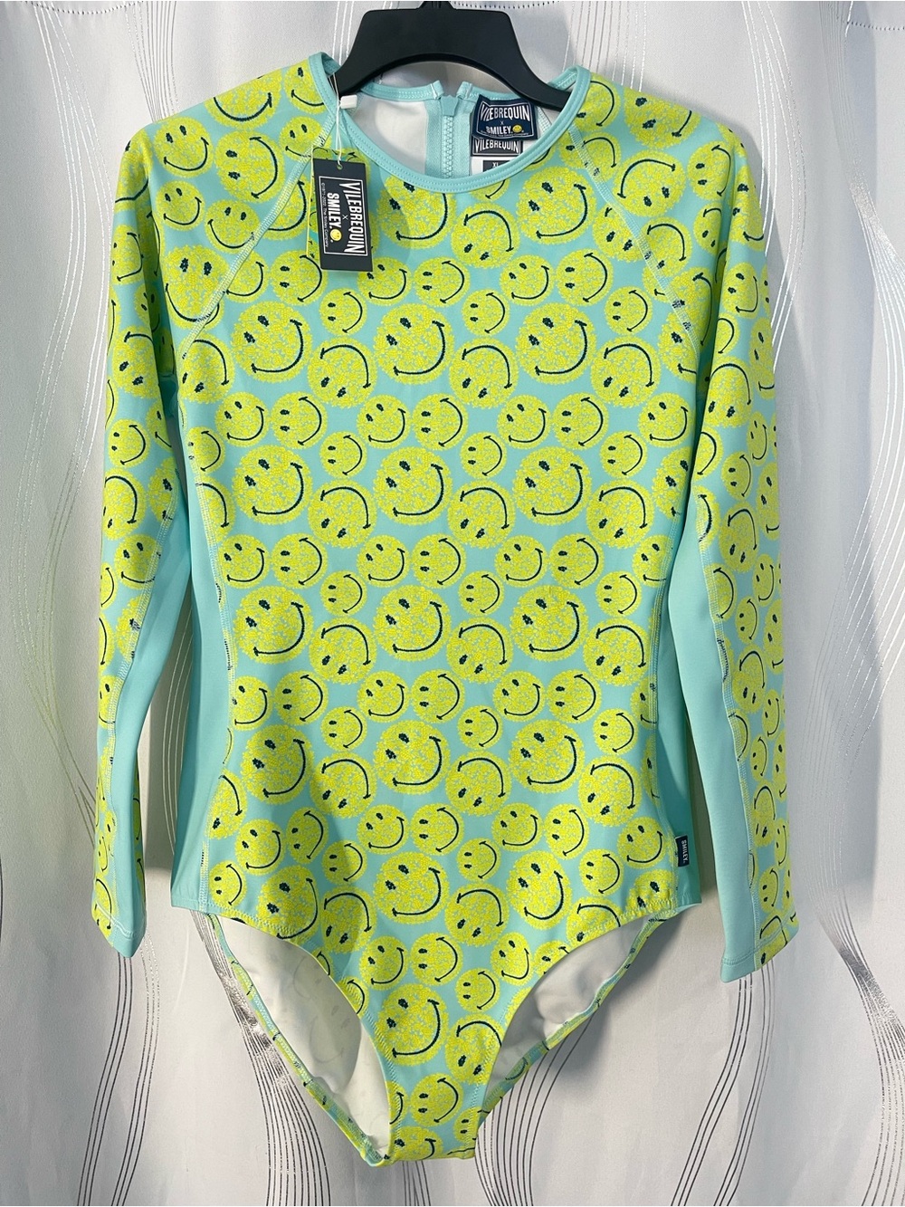 Vilebrequin x Smiley (XL) Women Limited Edition Swim Rash Guard, Aqua and Yellow